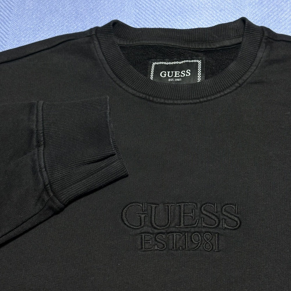 NEW Guess Sweatshirt Mens Small Oversized Finch Vintage Logo Embroidered Black
